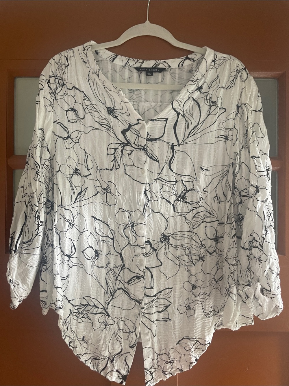 Zac & Rachel White Top with Black Floral Sketch Print